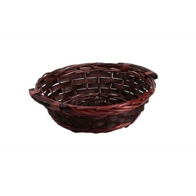 Round wicker and brown wood basket-302X