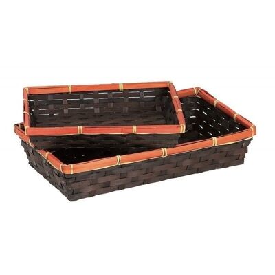 Cesta rectangular de bambú naranja y chocolate-325C