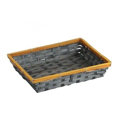 Rectangular basket in gray and yellow bamboo-325J