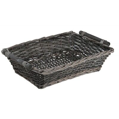 Wicker and gray wood basket-405G