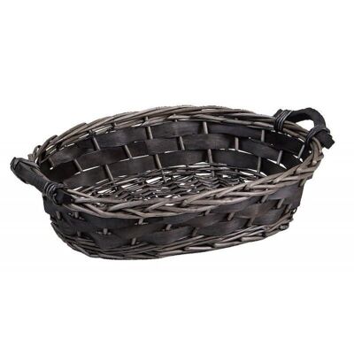 Oval basket in wicker and gray wood-454G