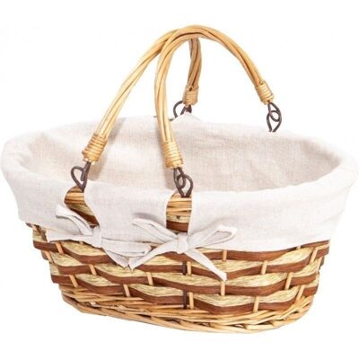natural and light brown oval basket double natural fabric-459J