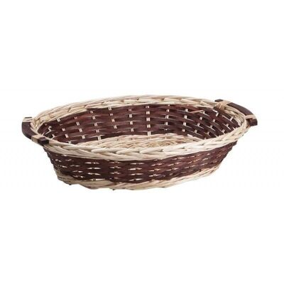 Brown and natural wicker and wood basket-482N
