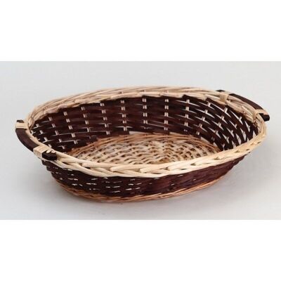 Brown and natural wicker and wood basket-483N