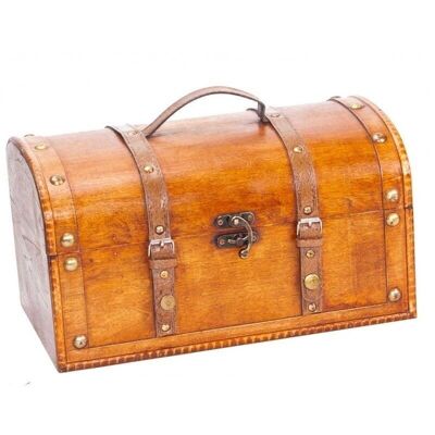 Light brown wooden box with faux leather handle-585C