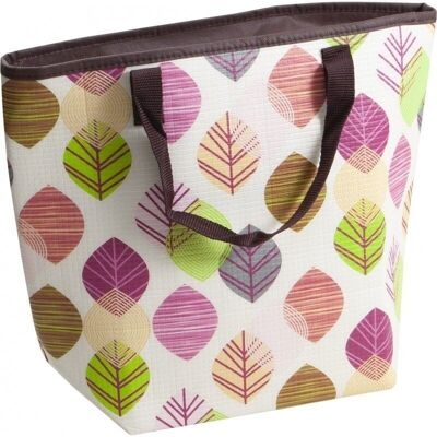 Insulated bag in cream color with colorful leaf pattern-613C