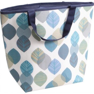 Insulated bag in cream color with blue leaves pattern-613F