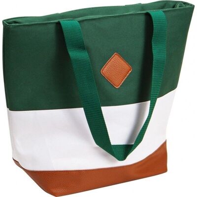 Cooler bag 600D 3 bands green/white/brown 15L-614V