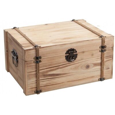 Natural wood and rope chest with handles-688N