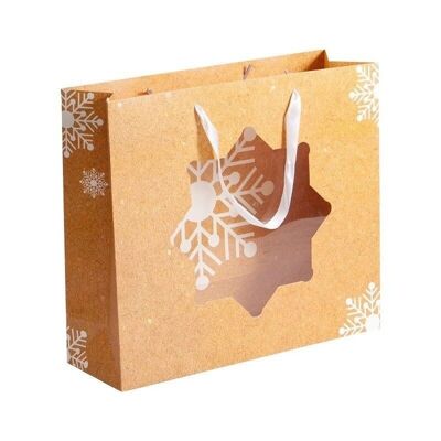 Bolsa de cartón natural deco copo de nieve + ventana-724K