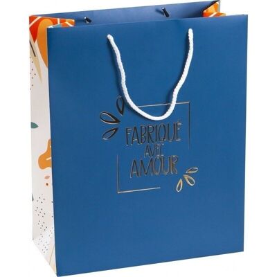 Borsa in cartone blu FSC con doratura 'Made with love'-804A