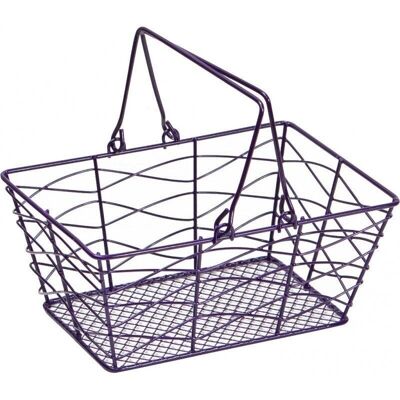 Rectangular dark purple metal basket with 2 handles-8068