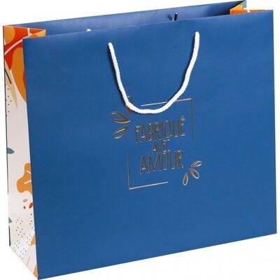 Borsa in cartone blu FSC con doratura 'Made with love'-824A