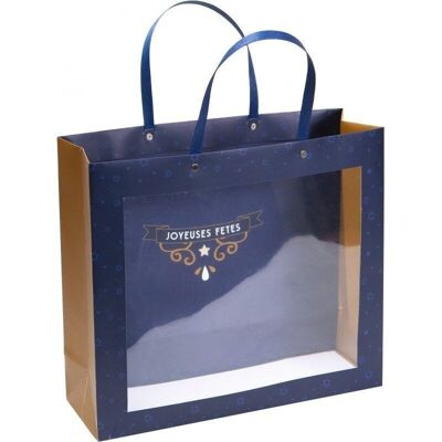 FSC cardboard bag with foil 'Happy Holidays' + window PVC-824W