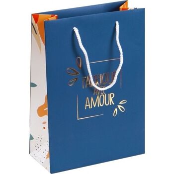 Sac carton FSC bleu avec dorure 'Fabrique avec amour'-828A