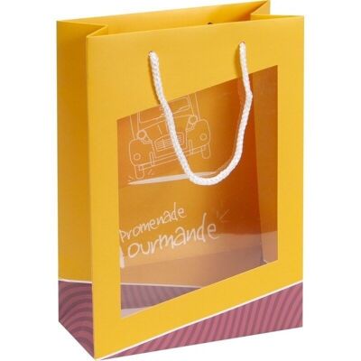 Borsa in cartone giallo FSC 'Promenade gourmande' + finestra PVC-828J
