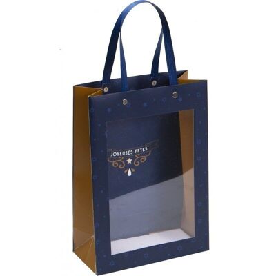 FSC cardboard bag with foil 'Happy Holidays' + window PVC-828W