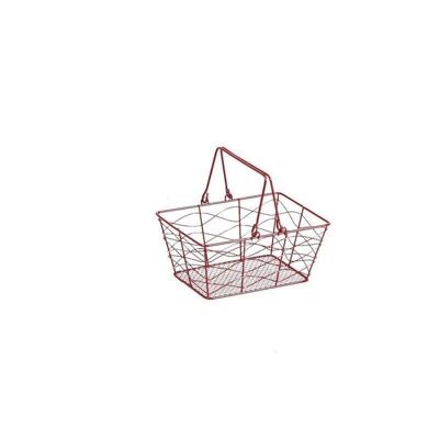 Red metal basket with 2 foldable handles-8344
