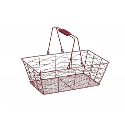 Red metal basket with 2 foldable handles-8345