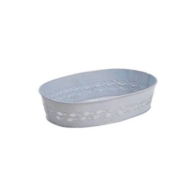 Oval metal basket in zinc look with fish motif-8367