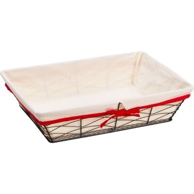 Black metal basket with double ecru fabric and red edge-8374