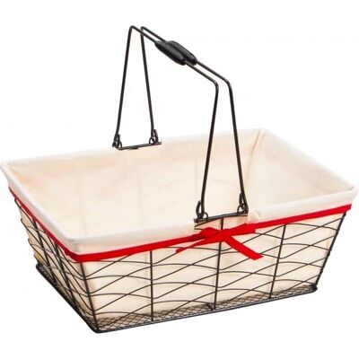 Panier metal noir double tissu ecru et bord rouge-8379