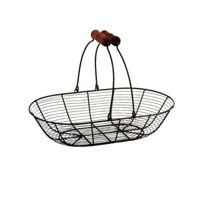 Oval metal basket with wooden handles-8460