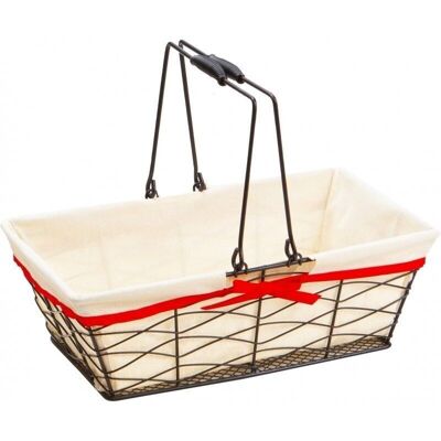 Black metal basket with double ecru fabric and red edge-8467