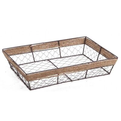 Rectangular basket in aged look metal and rope-8544