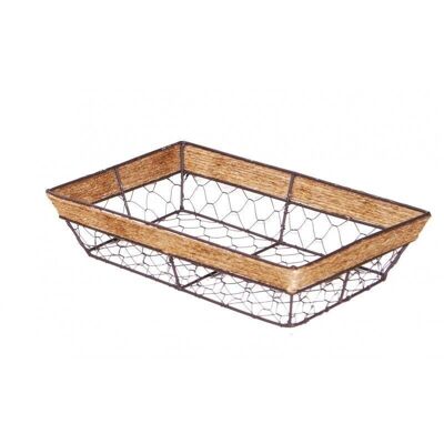 Rectangular basket in aged look metal and rope-8545