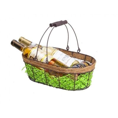 Oval basket in aged look metal and rope-8546