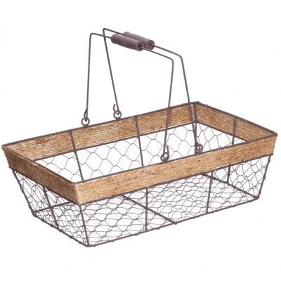 Rectangular basket in aged look metal and rope-8547