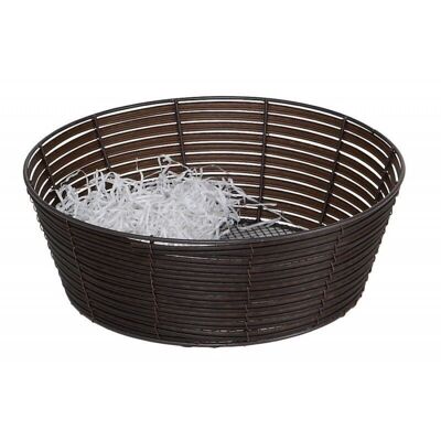 Brown synthetic wicker braided metal basket-8581