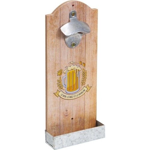 Decapsuleur en bois et metal motif biere-9129