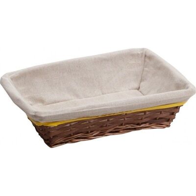 Wicker basket in wood and ecru fabric with yellow edge-A127