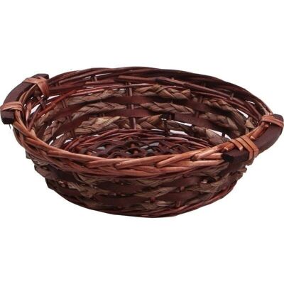 Round basket in wicker and straw splint 2 wooden handles-A142