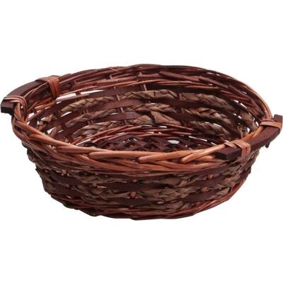 Round wicker and straw splint basket 2 wooden handles-A144