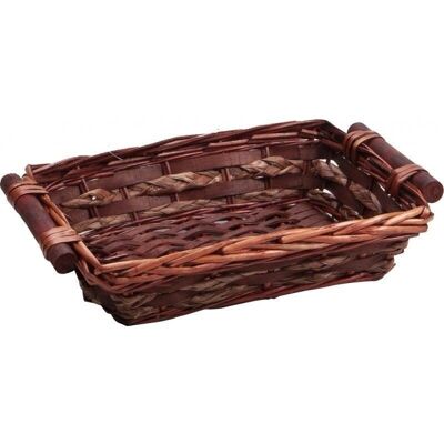 Wicker and straw splint basket 2 wooden handles-A145