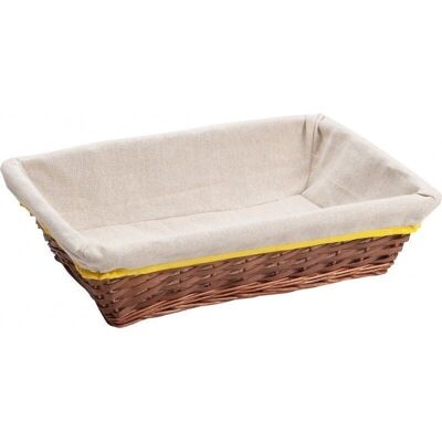 Wooden wicker basket lined with ecru fabric and yellow edge-A165