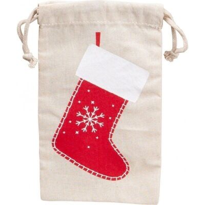 Sac en coton motif botte rouge de Noel avec cordon-C230