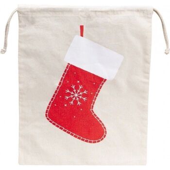 Sac en coton motif botte rouge de Noel avec cordon-C231