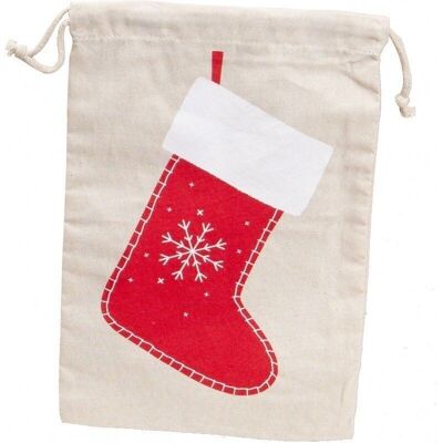 Sac en coton motif botte rouge de Noel avec cordon-C232