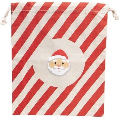 Red striped cotton bag and Santa Claus head with drawstring-C233