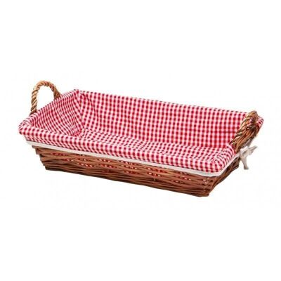 Double gingham honey wicker splint basket + white edging-C237