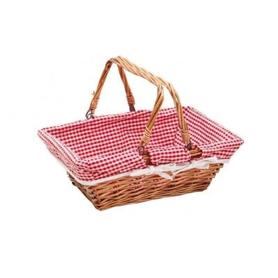 Honey wicker basket double red gingham + white edging-C238