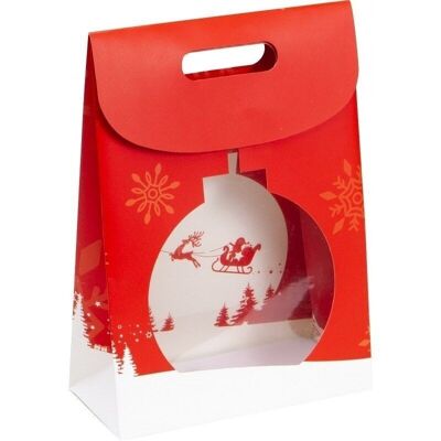Bolsa de cartón FSC + ventana de PVC decorativa roja navideña-C296