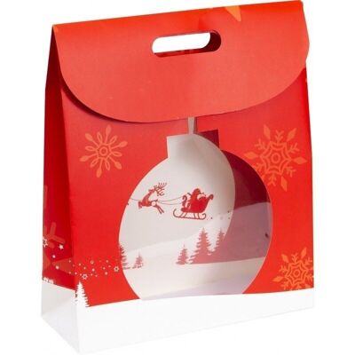 Bolsa de cartón FSC + ventana de PVC decorativa roja navideña-C303