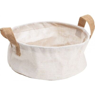 Round basket in natural and white jute 2 handles-C405