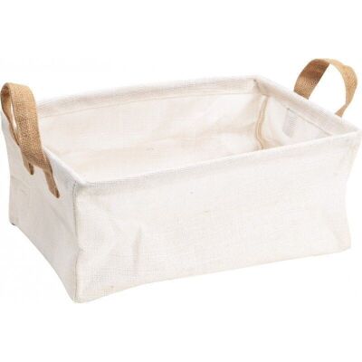 Rectangular basket in natural and white jute 2 handles-C406