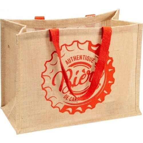 Sac jute deco biere + 2 anses orange-C441